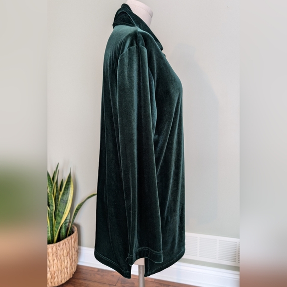 Retro Carol Reed Collection Women's Green Blouse Stretch Velvet Like Button-Up L - Picture 10 of 16